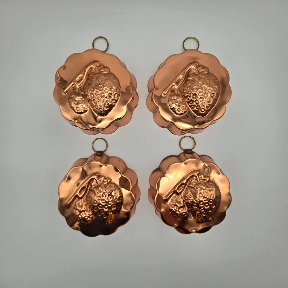 Vintage Copper Tin-Lined Strawberry Jello Mold Set of 4 Wall Decor Cottagecore